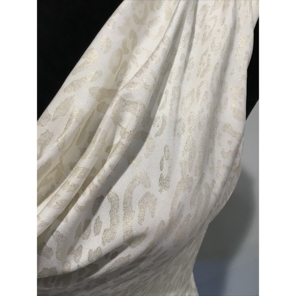 cache dress Xs Cream gold leopard print Cowl neck zipper Rebelchic glam rock - Picture 2 of 14